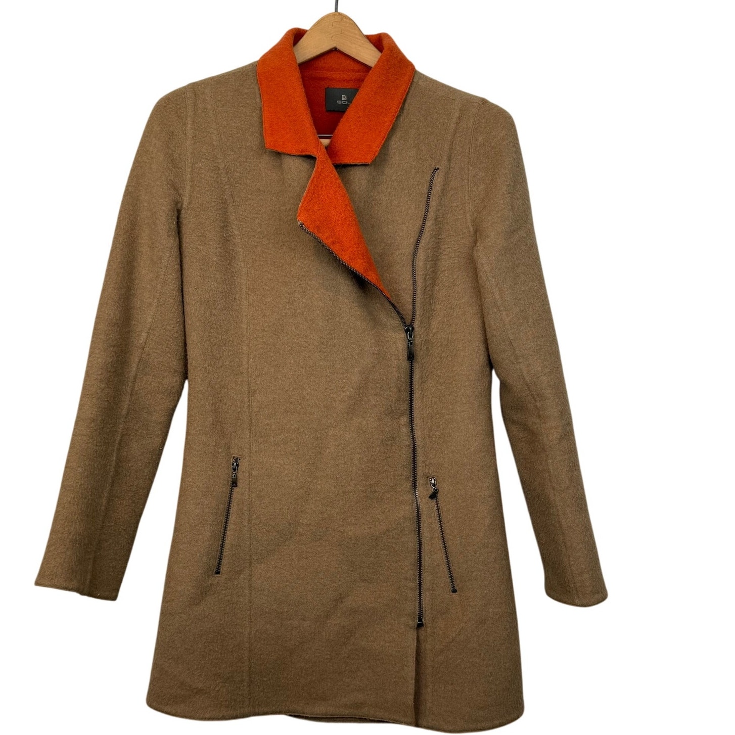 Sol Alpaca Wool Coat S Peru Baby Alpaca Merino Blend Camel Orange Lined